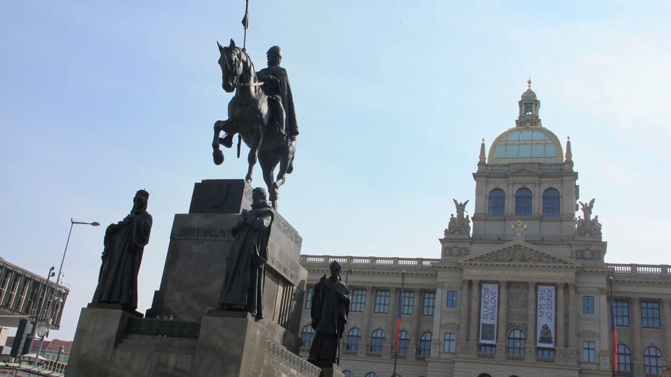 The famous equestrian statue is surrounded by the statues of four saints. They are St. Ludmila,  St. Prokop,  St. Vojtěch and St. Agnes | Photo: Barbora Němcová,  Radio Prague International
