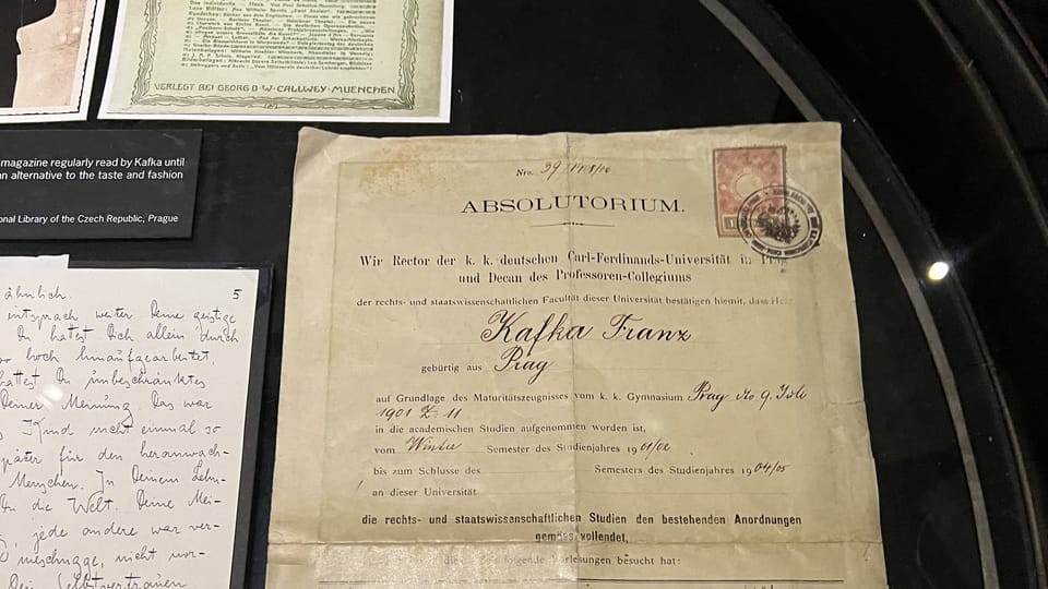 Franz Kafka's graduation certificate | Photo: Kateřina Ayzpurvit, Radio Prague International Franz Kafka's graduation certificate | Photo: Kateřina Ayzpurvit, Radio Prague International
