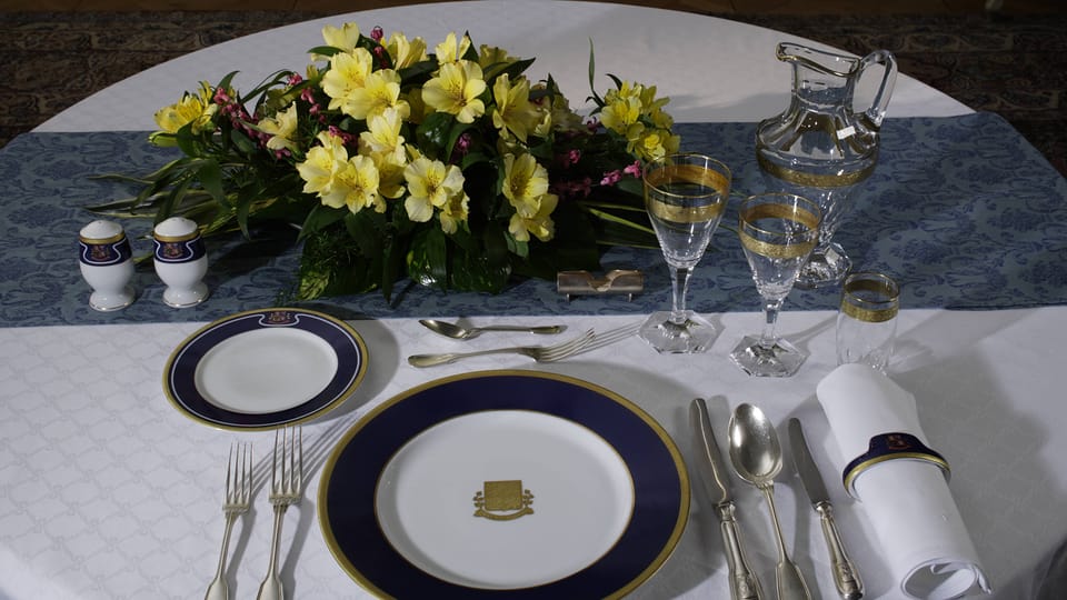 A selection from the dining set used by President Václav Havel, after 1998, photo: © Prague Castle collection, Lány chateau, Jan Gloc A selection from the dining set used by President Václav Havel, after 1998, photo: © Prague Castle collection, Lány chateau, Jan Gloc