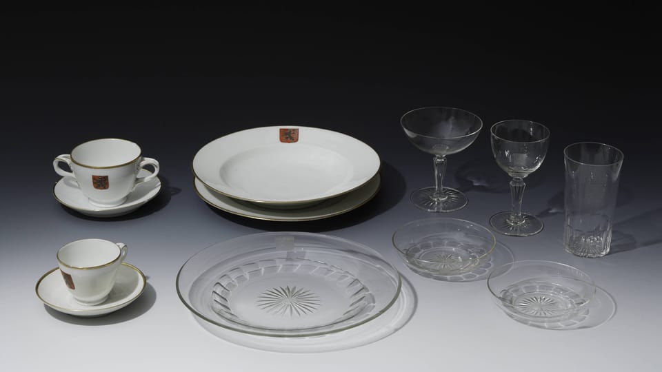 A selection from the dining set of President T.G.Masaryk, 1920s, photo: © Prague Castle collection, Jan Gloc A selection from the dining set of President T.G.Masaryk, 1920s, photo: © Prague Castle collection, Jan Gloc