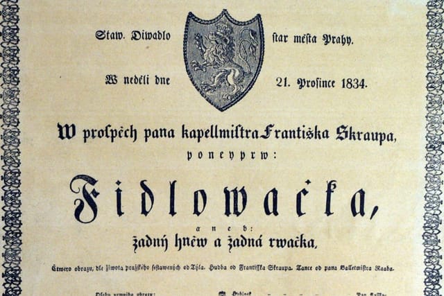 The poster for the premiere of Fidlovačka in 1834 | Photo: e-Sbírky,  National Museum,  CC BY-NC-ND 4.0 DEED